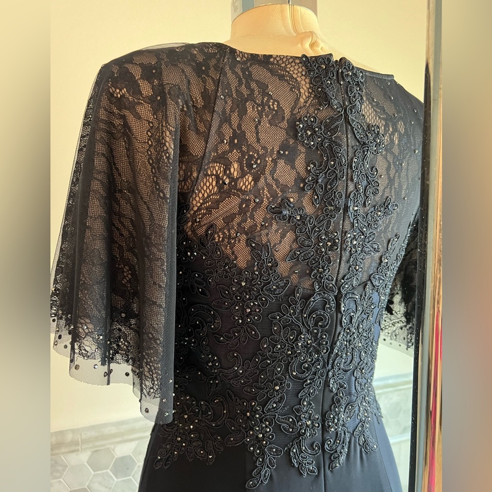 New XSCAPE Lace Embellished Corset Flatter Mermaid Navy Gown Sz 6/8 - Picture 8 of 13